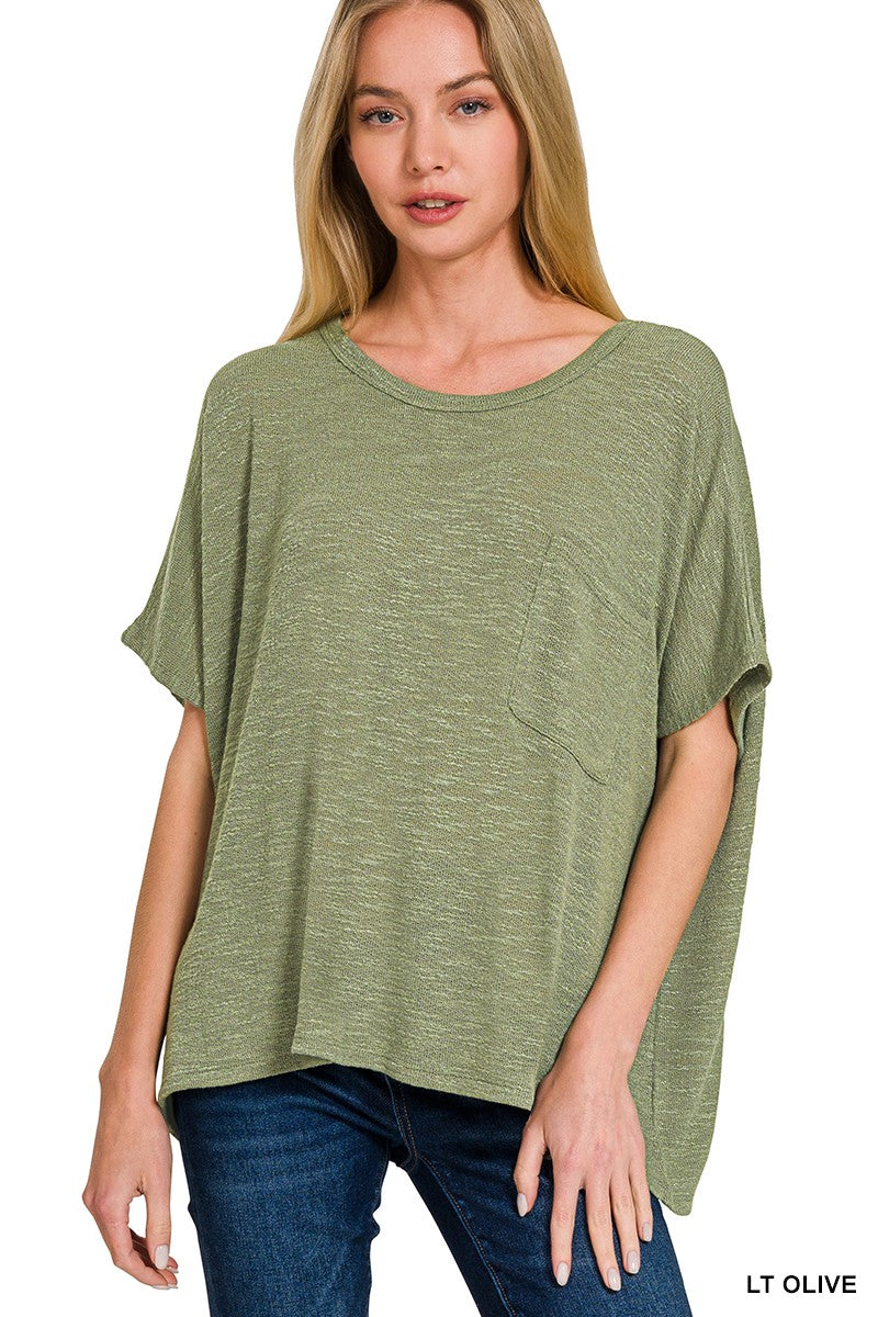 Oversized Slub Hacci Top With Pocket