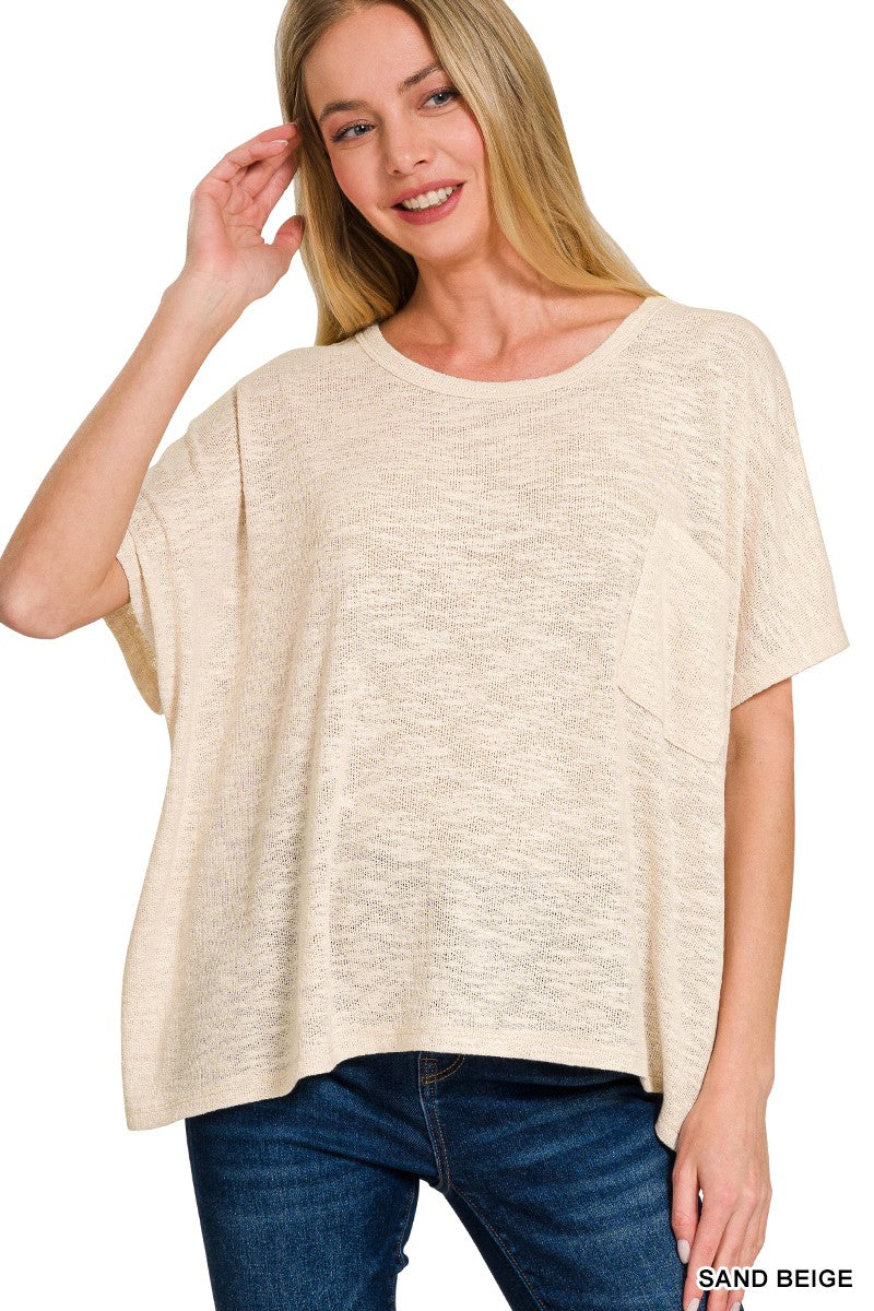 Oversized Slub Hacci Top With Pocket