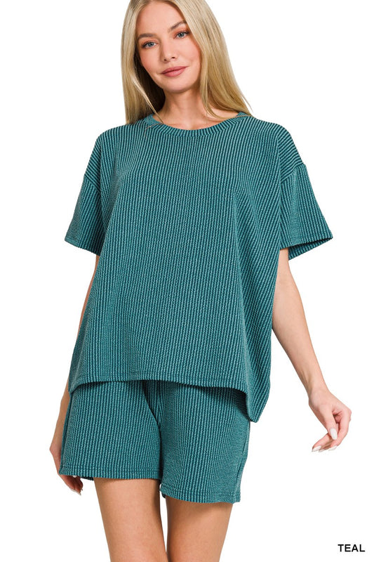 Raised Rib Short Sleeve Tee & Short Pants Set
