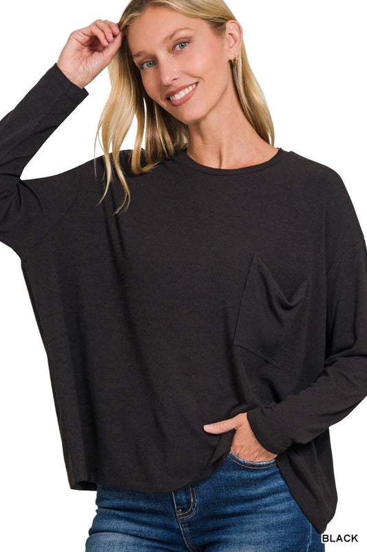 Ribbed Rayon Span Dolman Sleeve Top
