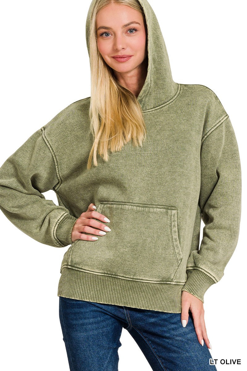 Fleece Acid Wash Kangaroo Pocket Hoodie