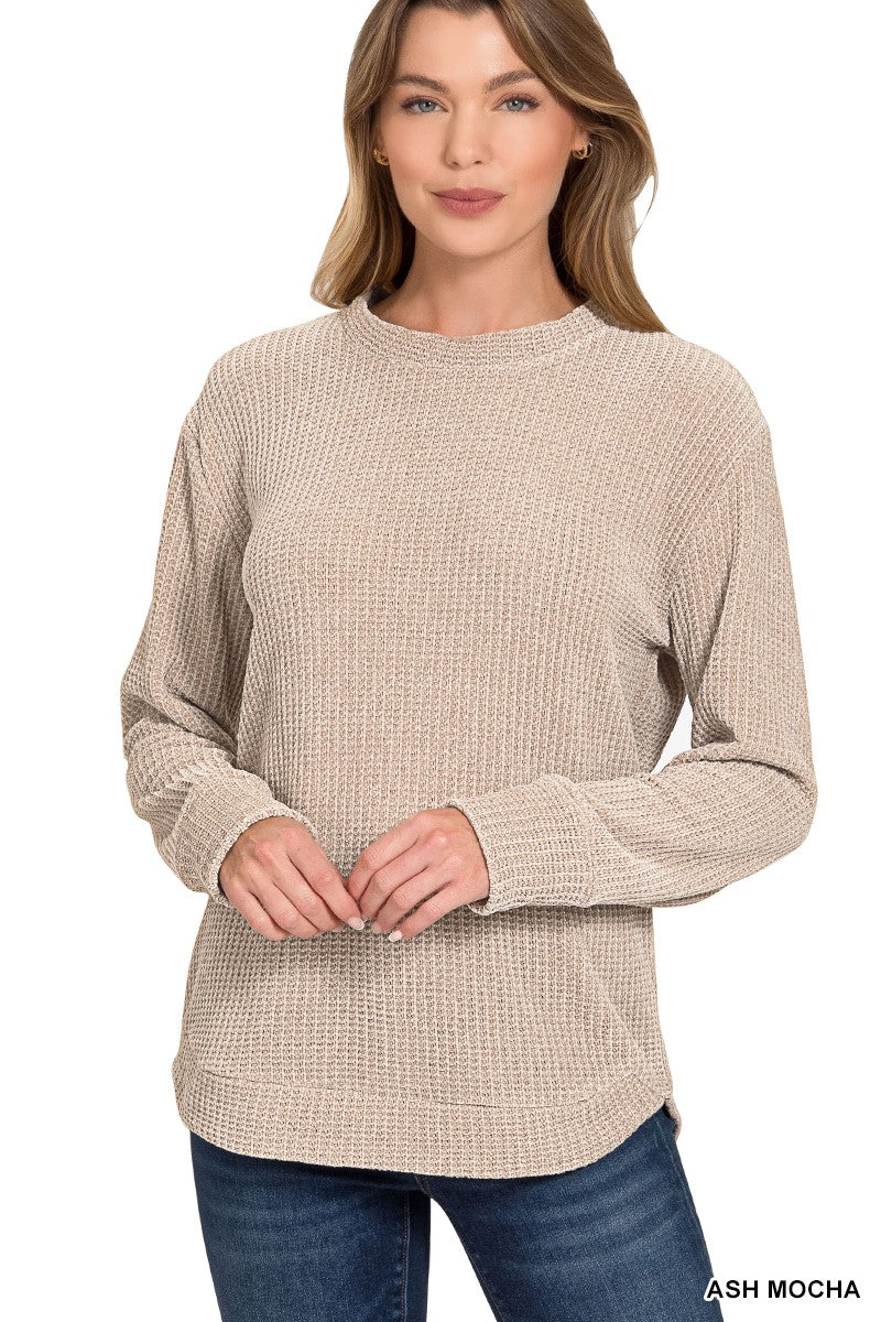 Chenille Waffle Round Neck Sweater