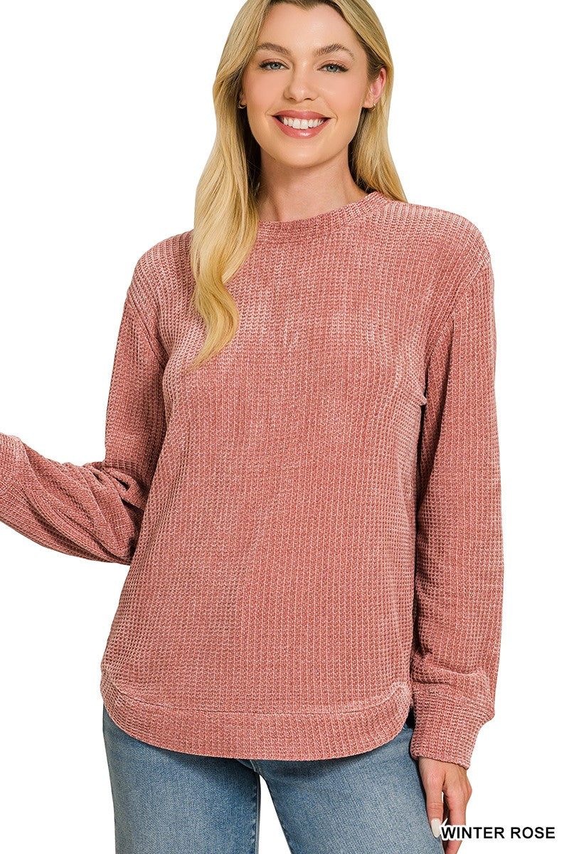 Chenille Waffle Round Neck Sweater