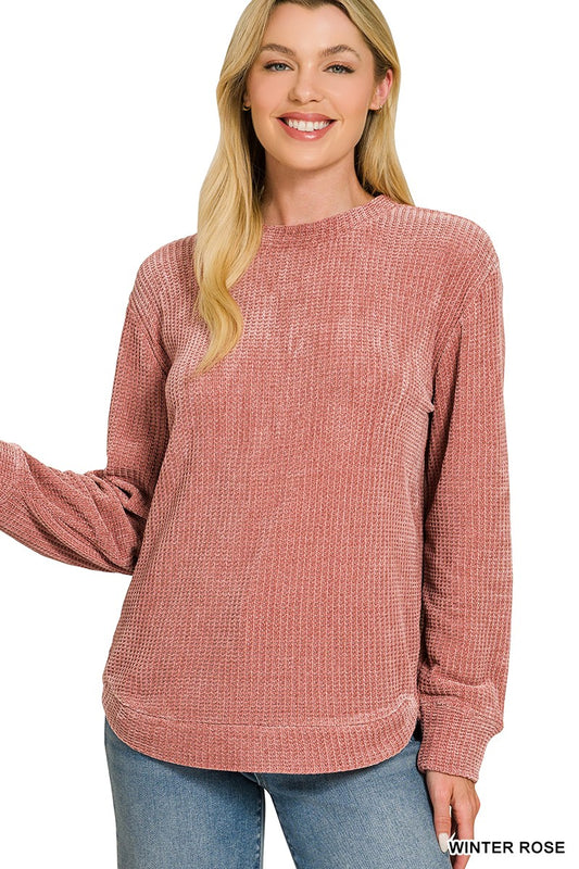 Chenille Waffle Round Neck Sweater