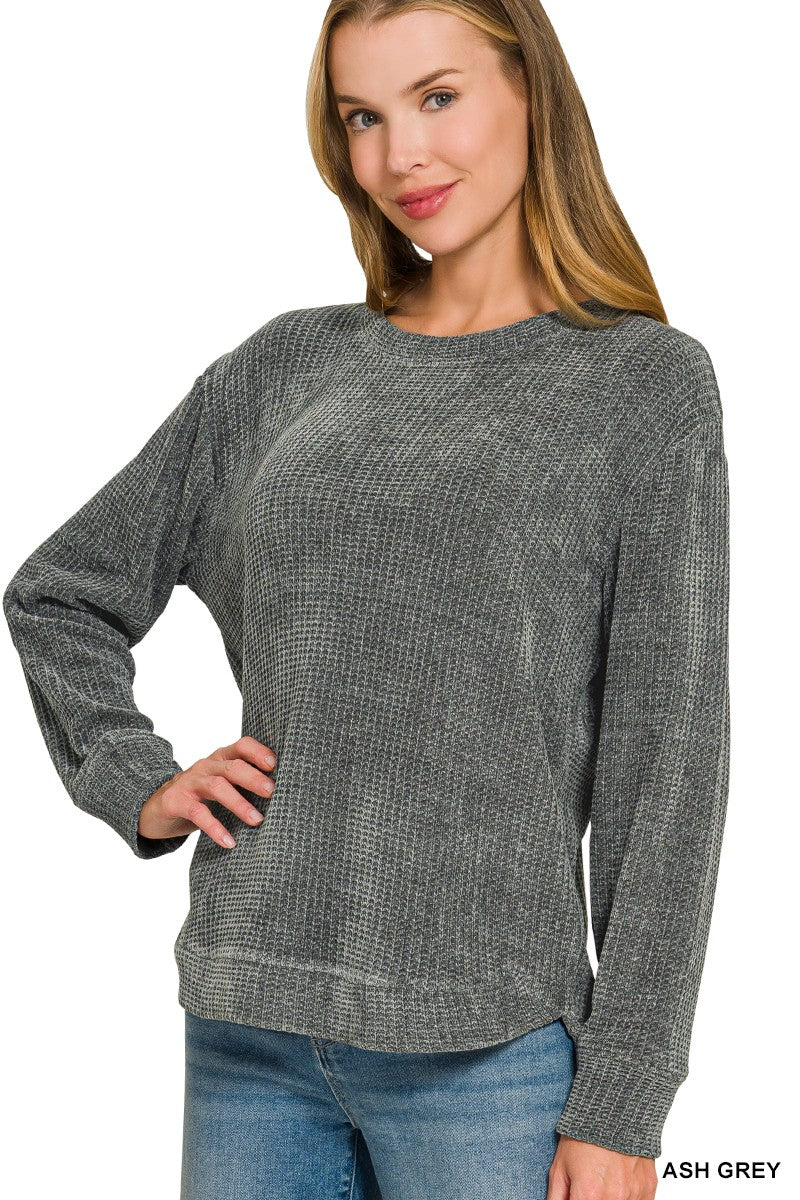 Chenille Waffle Round Neck Sweater