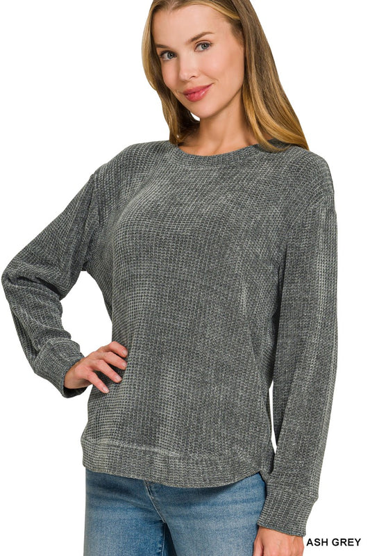 Chenille Waffle Round Neck Sweater
