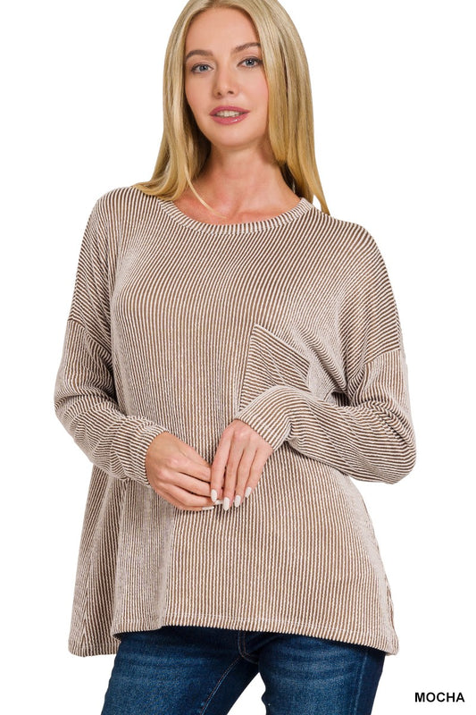Ribbed Striped Oversized Long Sleeve Top