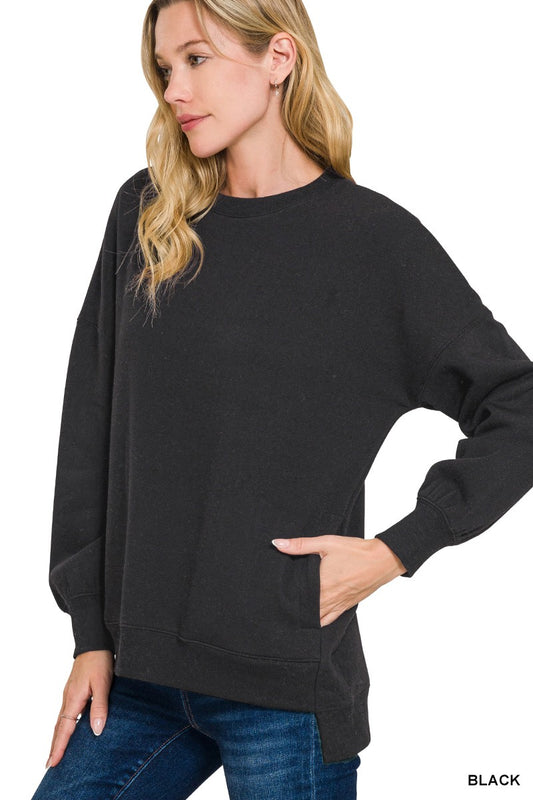 Fleece Hi-low Boyfriend Sweatshirts With Pockets