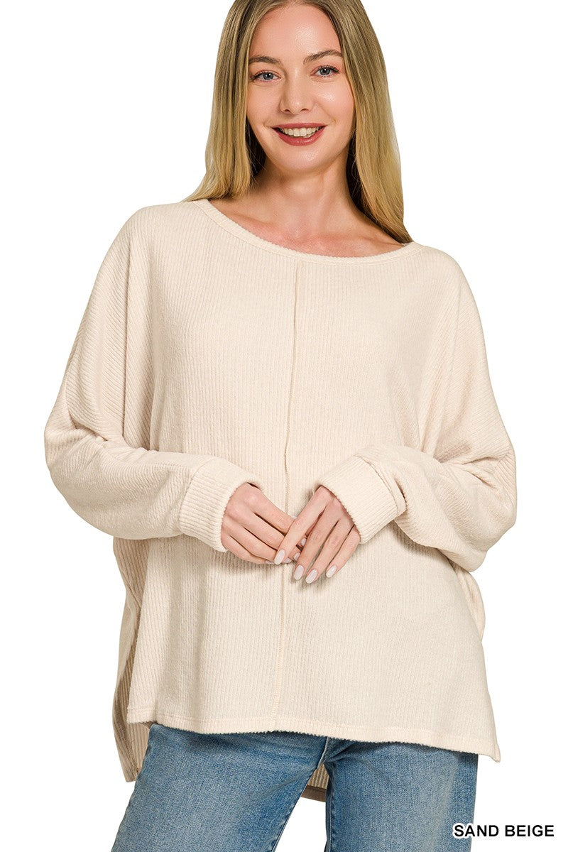 Ribbed Center Seam Dolman Sleeve Top