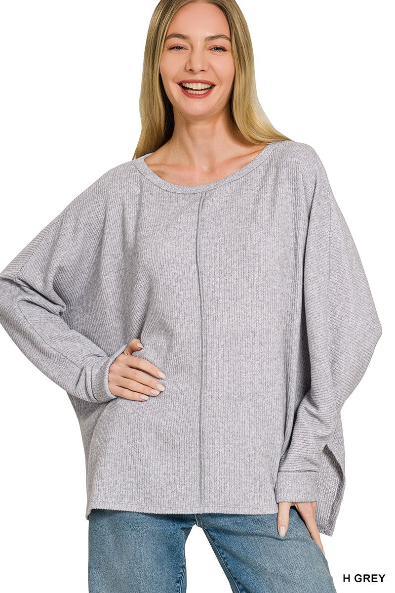Ribbed Center Seam Dolman Sleeve Top