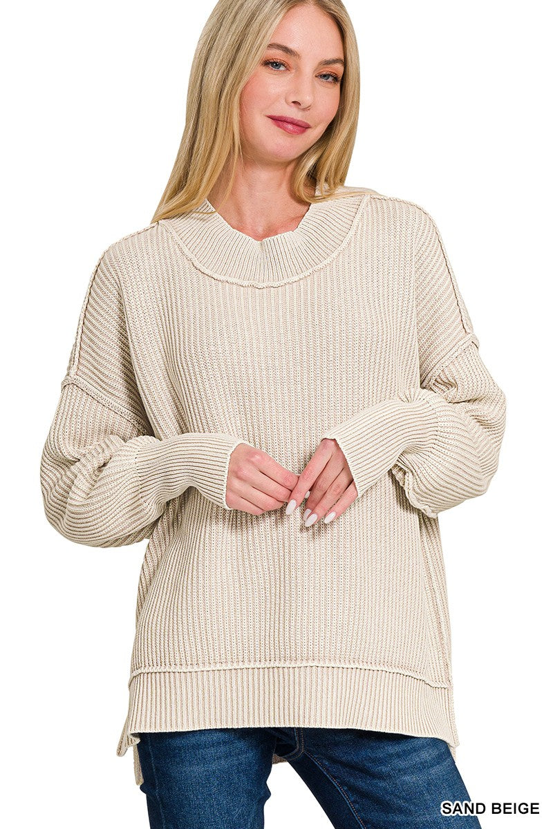 Washed Side Slit Oversized Sweater