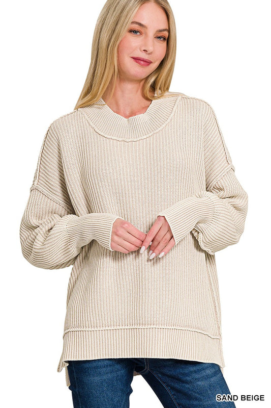 Washed Side Slit Oversized Sweater