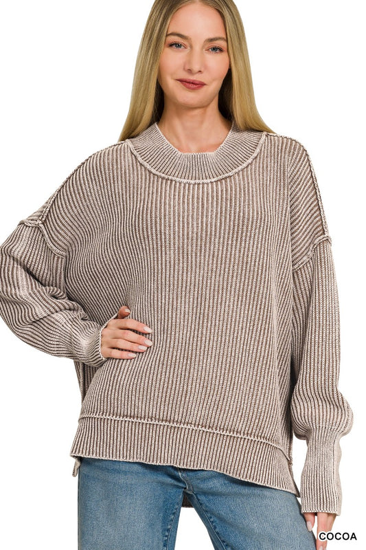 Washed Side Slit Oversized Sweater
