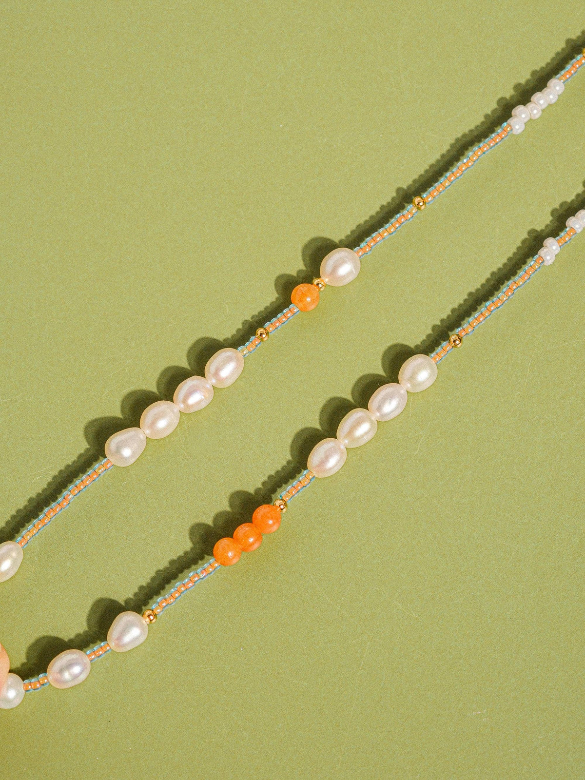 18K Handmade  Bohemian Beaded Stack Necklaces: Nyx-White