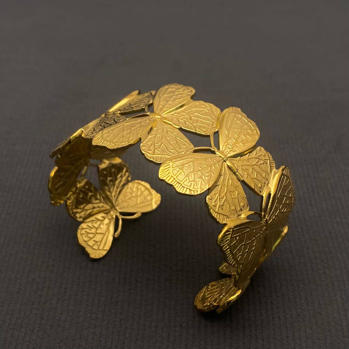 18K Gold Plated Stainless Steel Butterfly Cuff Bracelet -FGS