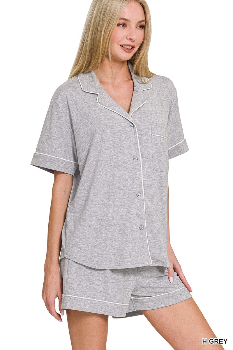Short Sleeve Button Down Shirts & Shorts 2 Pcs Set