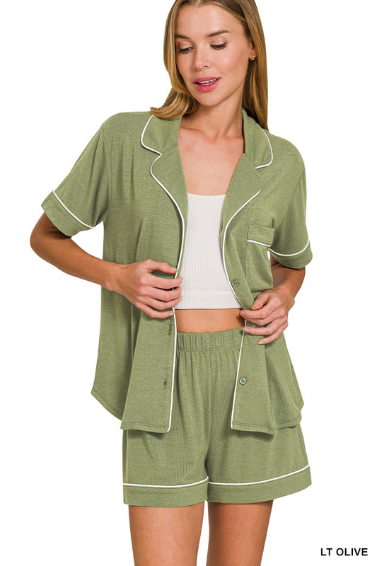 Short Sleeve Button Down Shirts & Shorts 2 Pcs Set