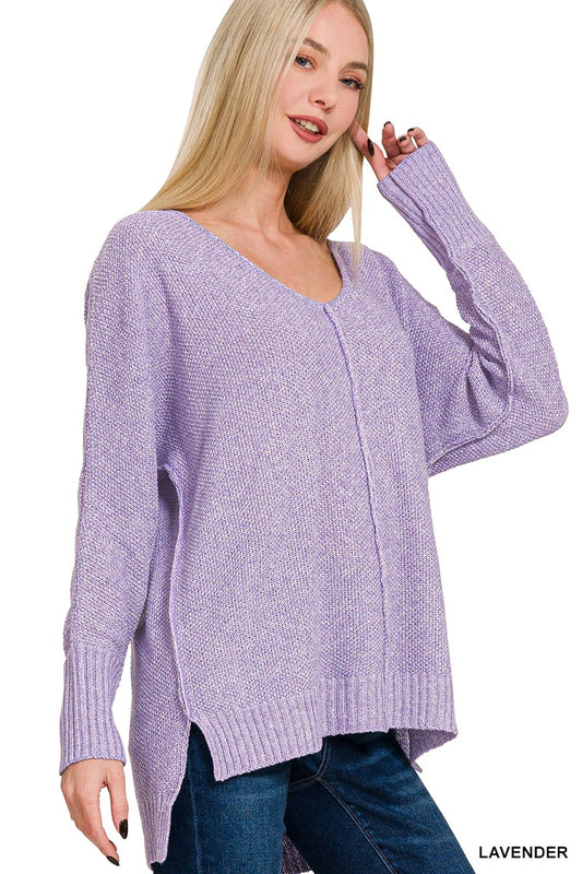 V-neck Center Seam Hi-low Sweater
