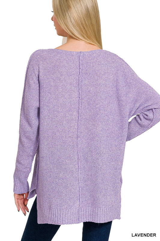 V-neck Center Seam Hi-low Sweater