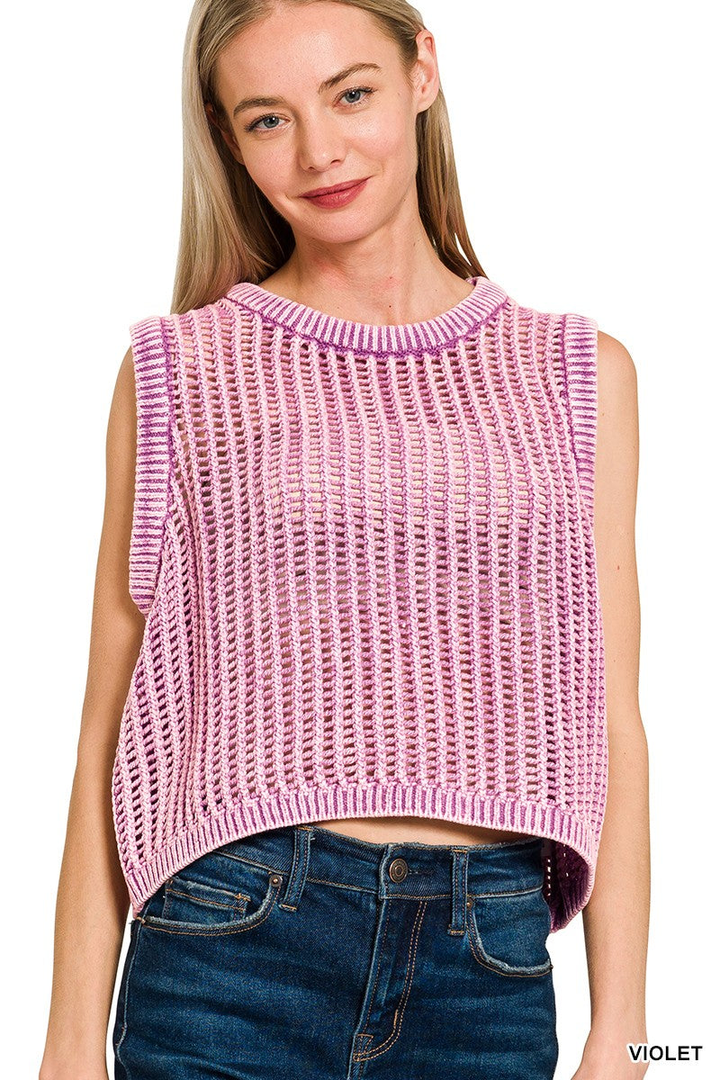 Acid Washed Fishnet Sweater Vest