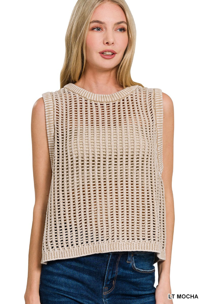 Acid Washed Fishnet Sweater Vest