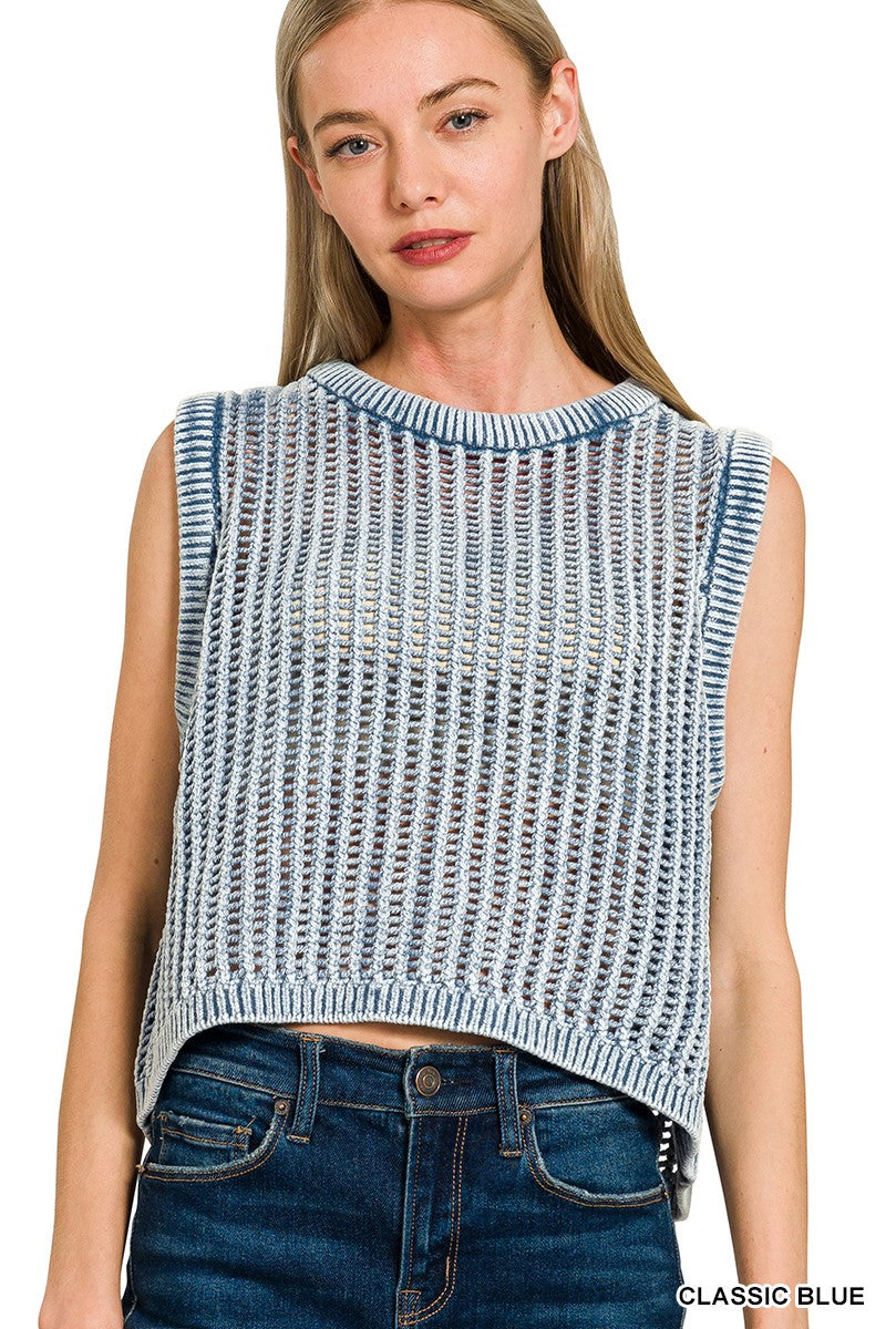 Acid Washed Fishnet Sweater Vest