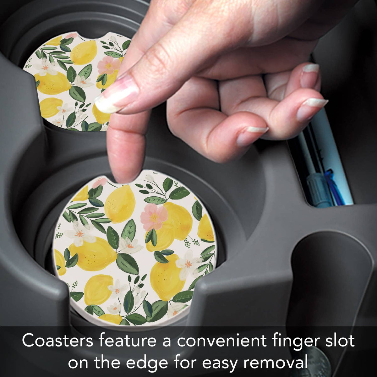 "Lemons On The Vine" Absorbent Stone Car Coaster 1pk