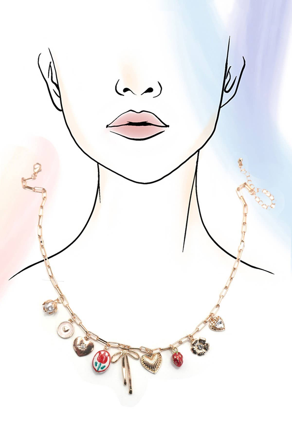 CHARM NECKLACE-BOW TOILE FLORAL HEART RHINESTONE | 80N91645: GOLD