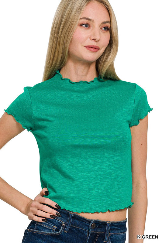 Cotton Modal Slub Lettuce Trimmed Cropped Tee