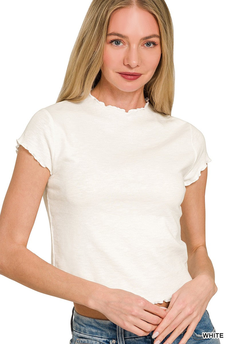 Cotton Modal Slub Lettuce Trimmed Cropped Tee