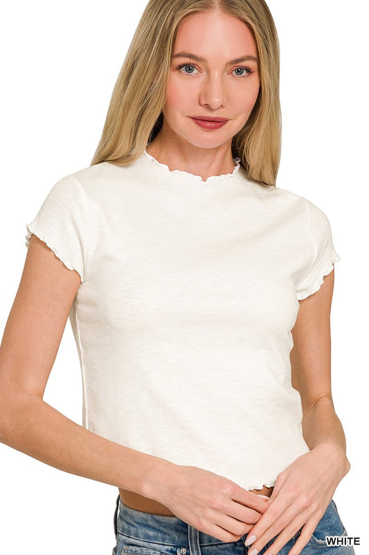 Cotton Modal Slub Lettuce Trimmed Cropped Tee