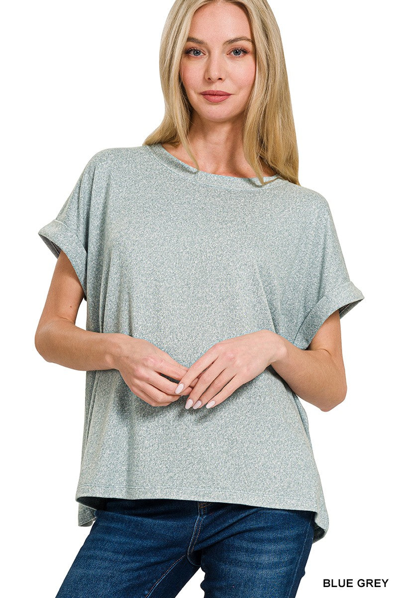 Soft Melange Hacci Short Sleeve Round Neck Top