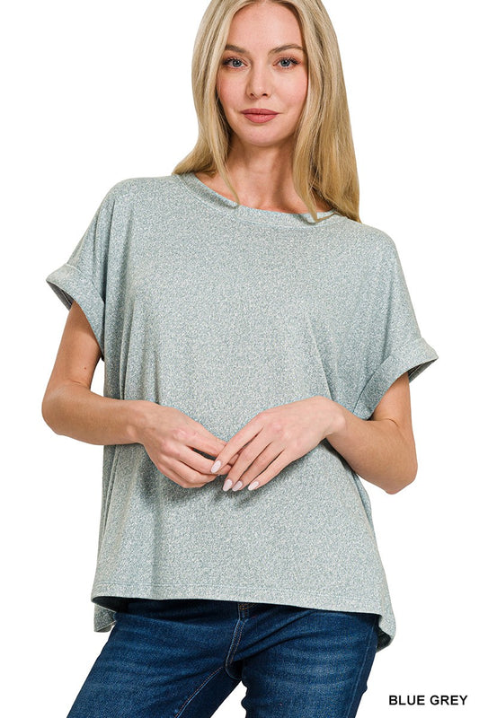 Soft Melange Hacci Short Sleeve Round Neck Top