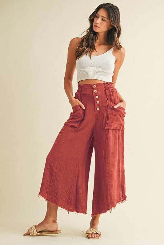 Frayed hem gauze pant