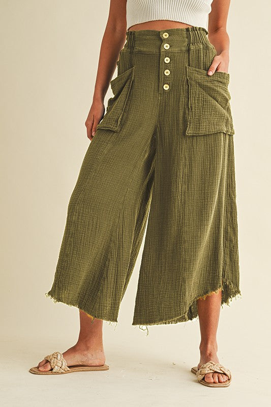 Frayed hem gauze pant