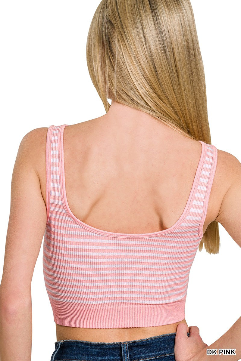 Seamless Striped Keyhole Cutout Bra Tank Top