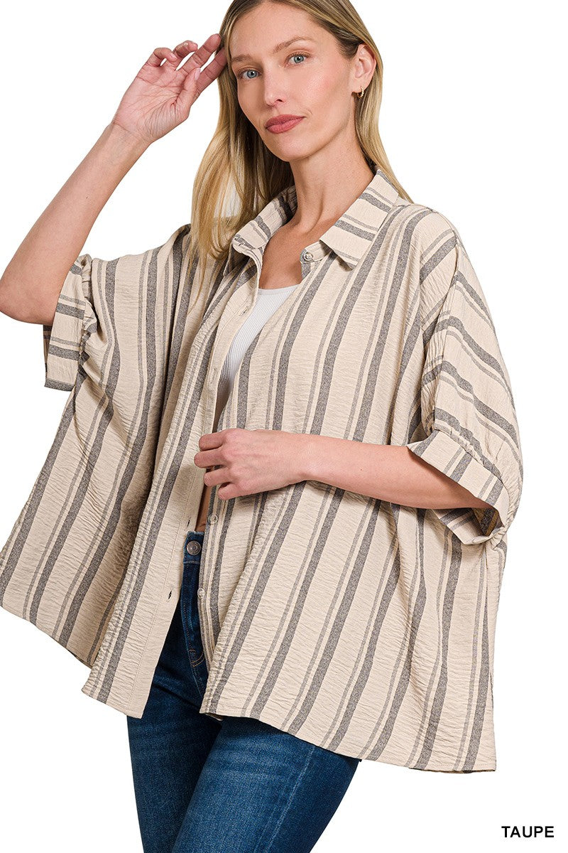 Woven Yarn-dye Stripe Oversized Button Down Shirts