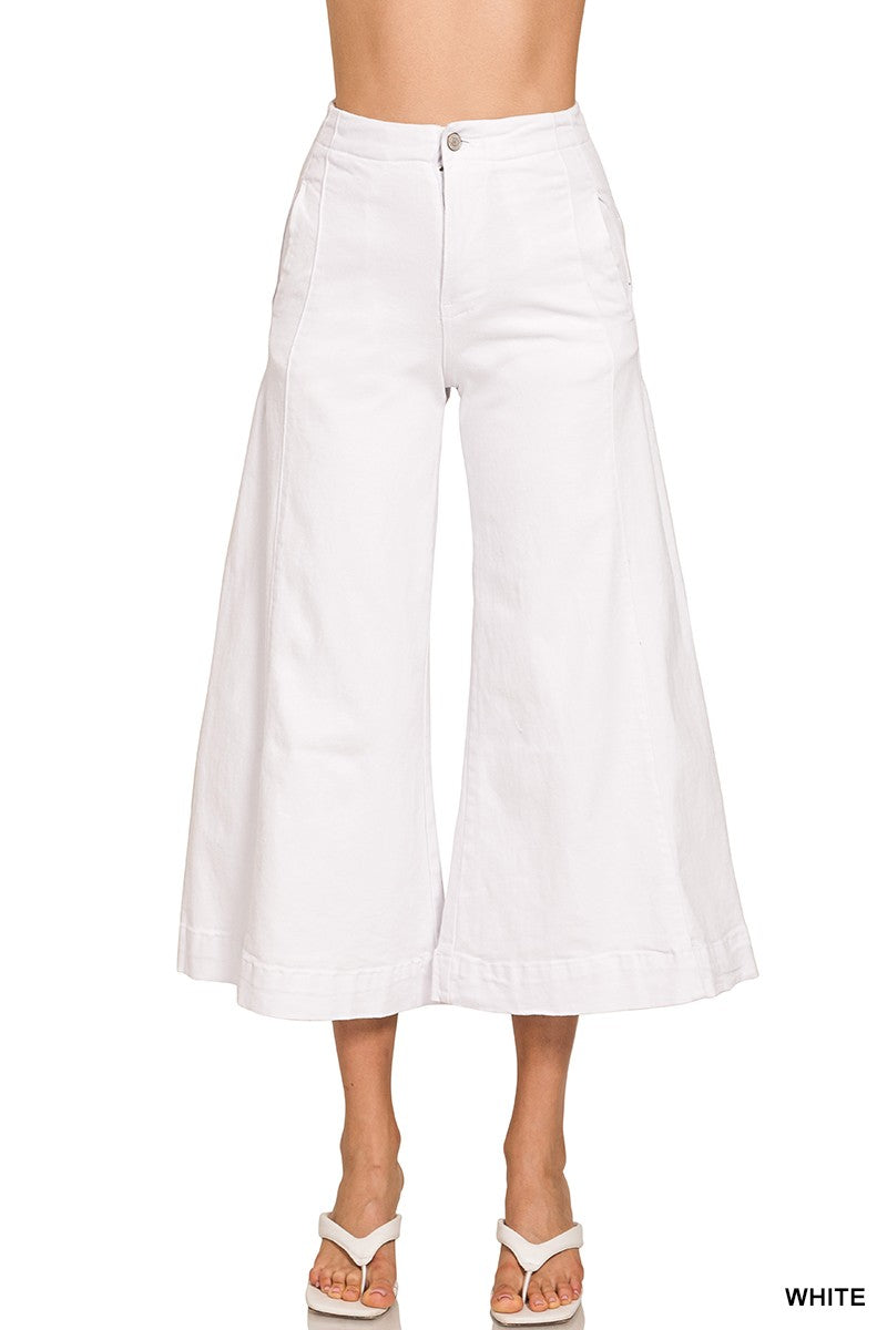 High Rise Cropped Gaucho Denim