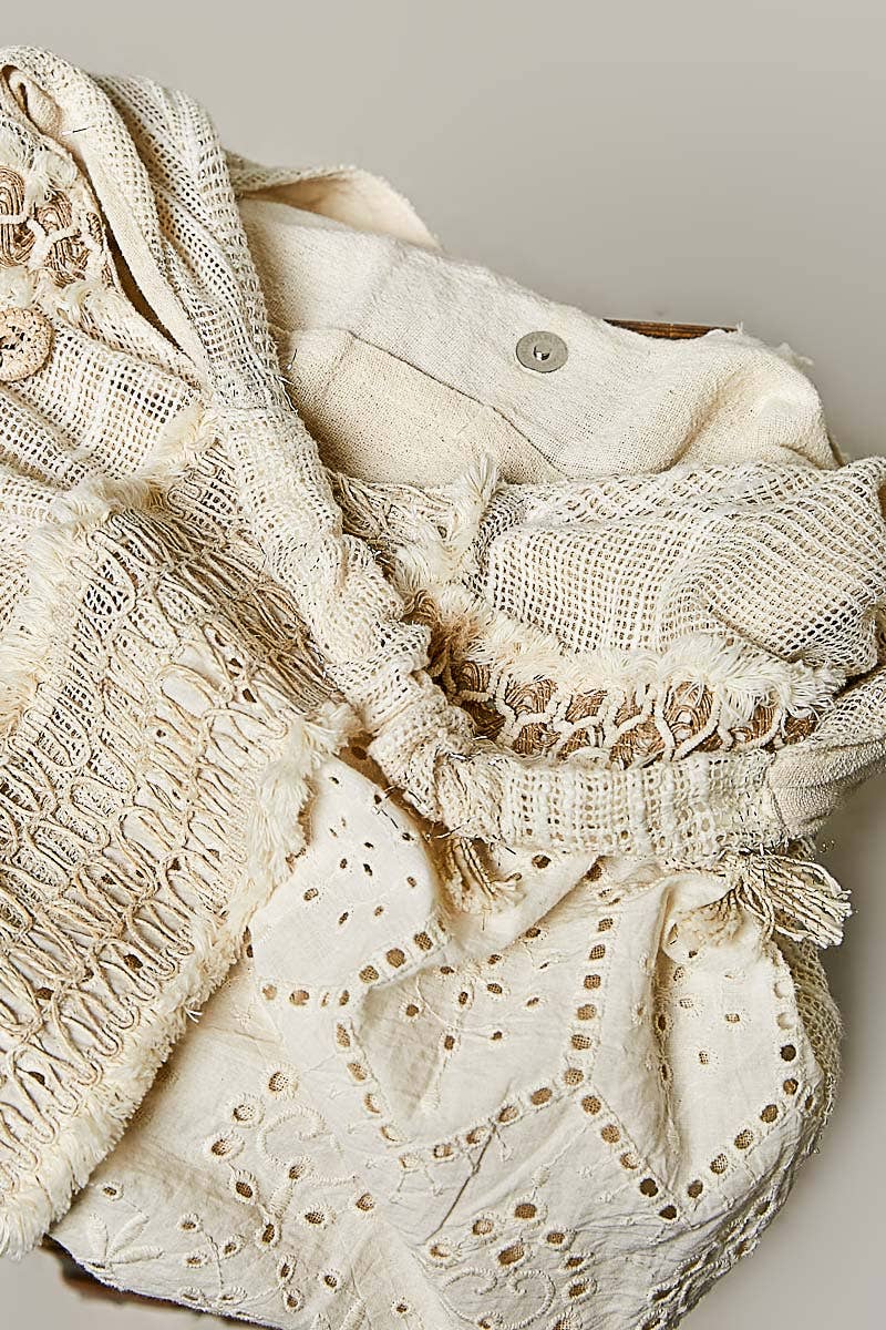 Mirror Dangle Tassel Lace Patched Hobo Bag: NATURAL MULTI / OS