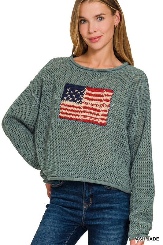 American Flag Crew Neck Sweater