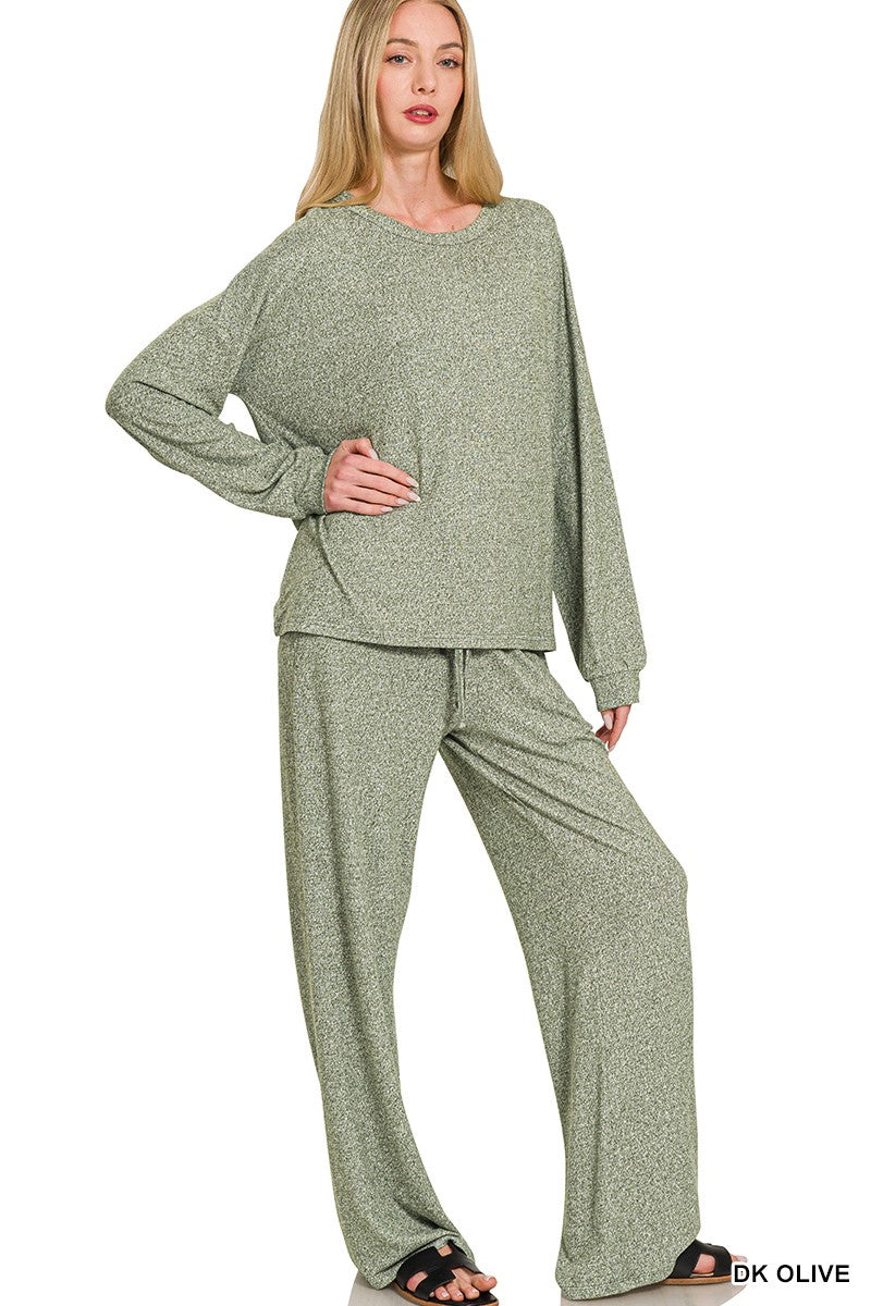 Soft Melange Hacci Long Slv Tee & Pants Set