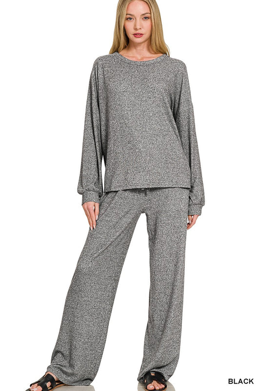 Soft Melange Hacci Long Slv Tee & Pants Set