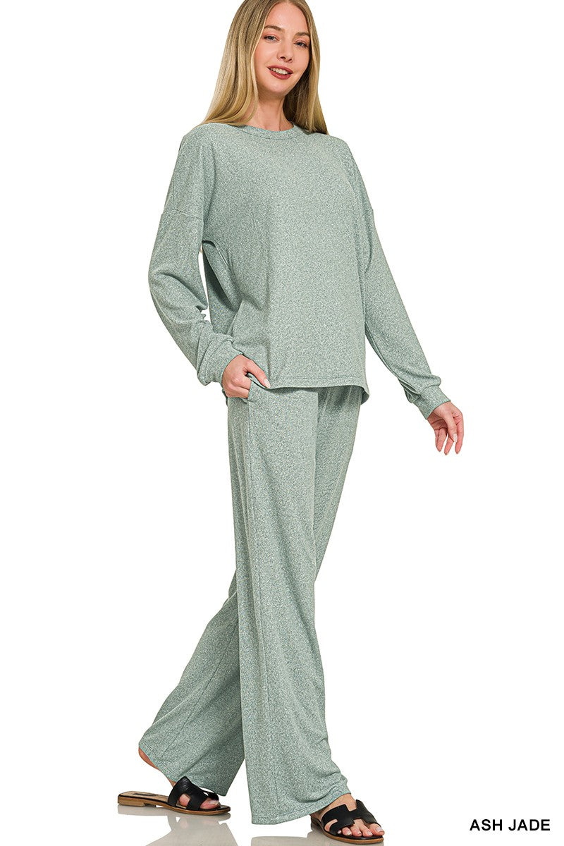 Soft Melange Hacci Long Slv Tee & Pants Set