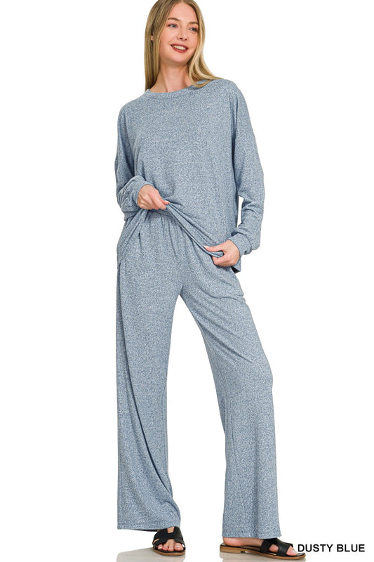 Soft Melange Hacci Long Slv Tee & Pants Set