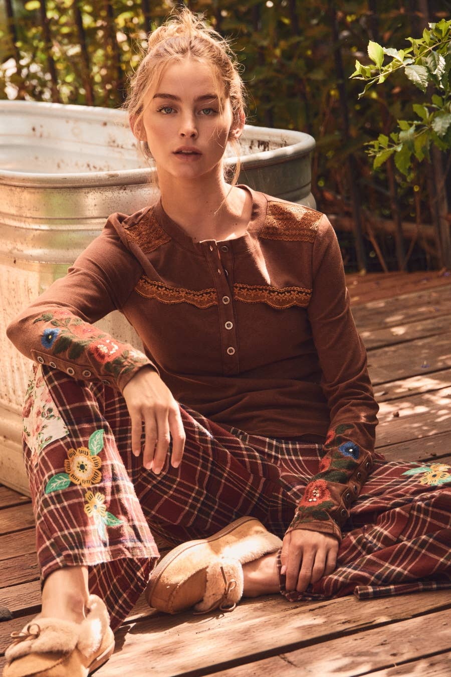 Plaid Patchwork Wide Leg Pants: RED PLAID / M