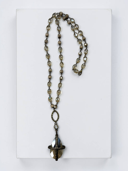 30” champ ivory mix necklace with 3 station heirloom pendant