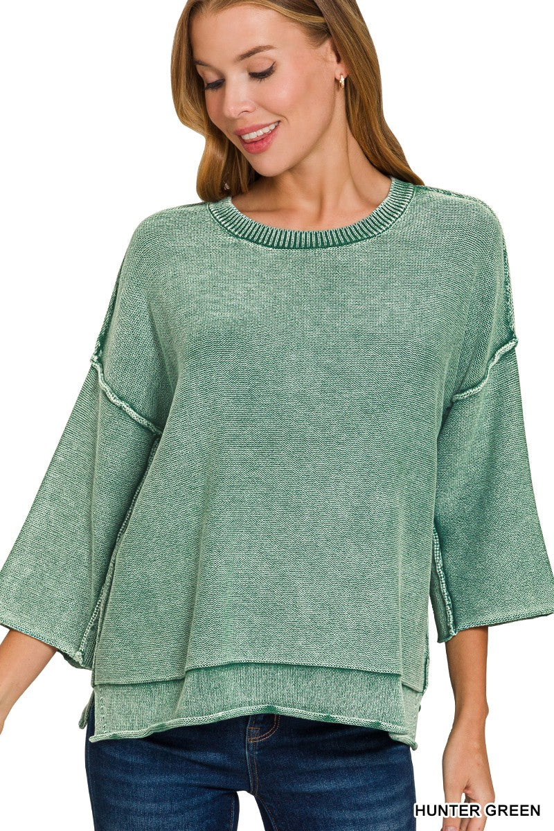 Washed 3/4 Sleeve Boxy Sweater