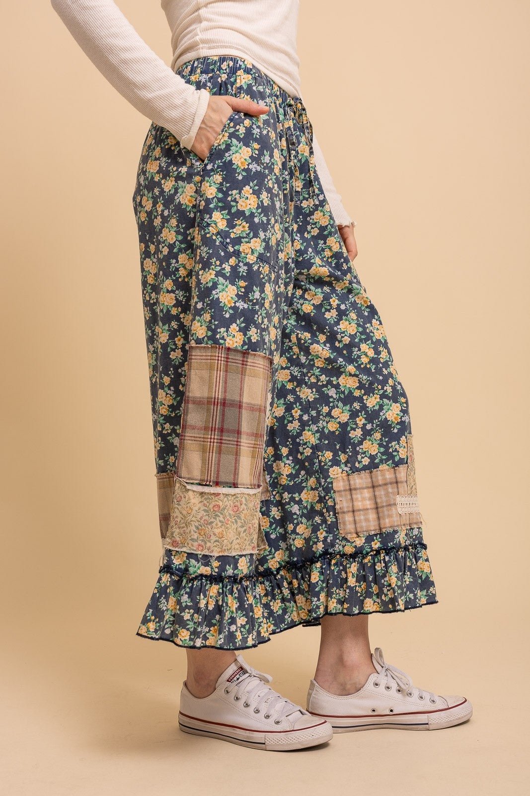 Floral Print Patchwork Wideleg Bloomer Pants