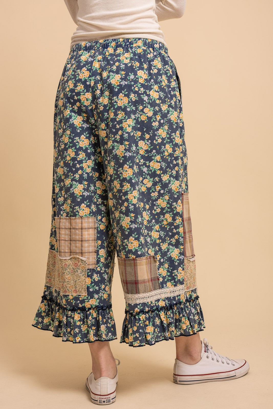 Floral Print Patchwork Wideleg Bloomer Pants