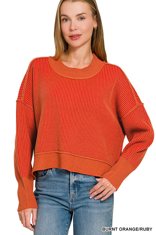 Exposed Seam Two Tone Sweater